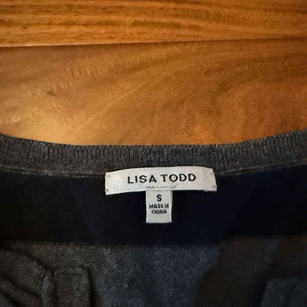 Lisa Todd Split Neck Cotton Cashmere Skull Striped Sweater Gray Black S - Picture 2 of 6